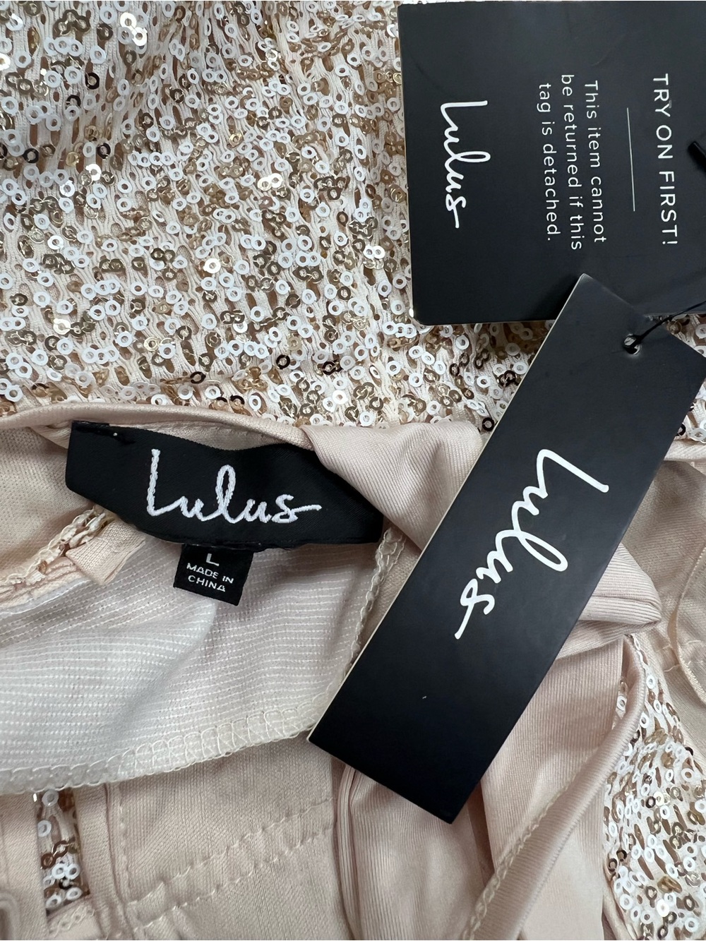 Lulu’s  Wish Granted Beige Sequin Maxi Dress • Large • NWT - Picture 14 of 16